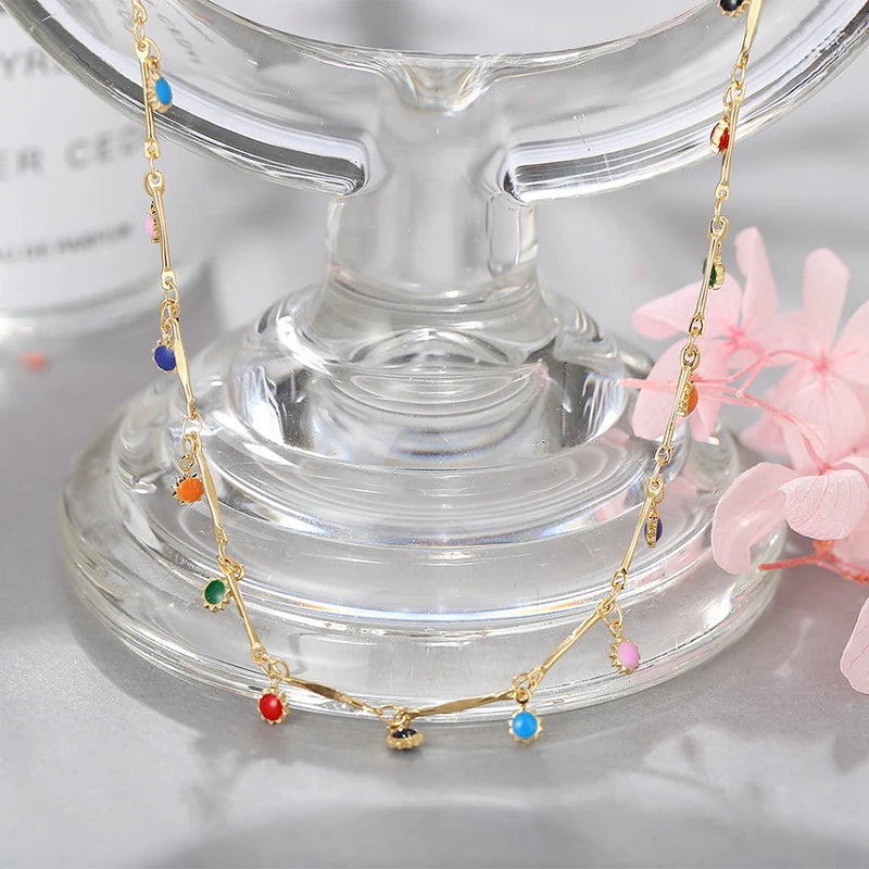 Collier Choker Doré & Pampilles Multicolores 