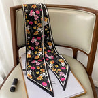 FOULARD FLEURIS FEMME NOIR ROSE ET JAUNE