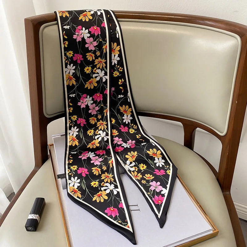 FOULARD FLEURIS FEMME NOIR ROSE ET JAUNE