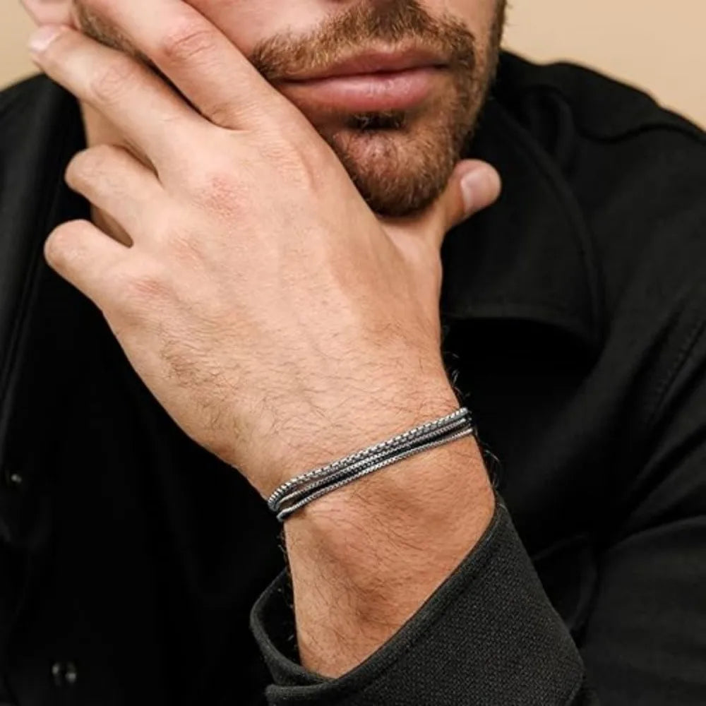 bracelet argent et noir homme