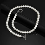 collier homme perles blanches élégant