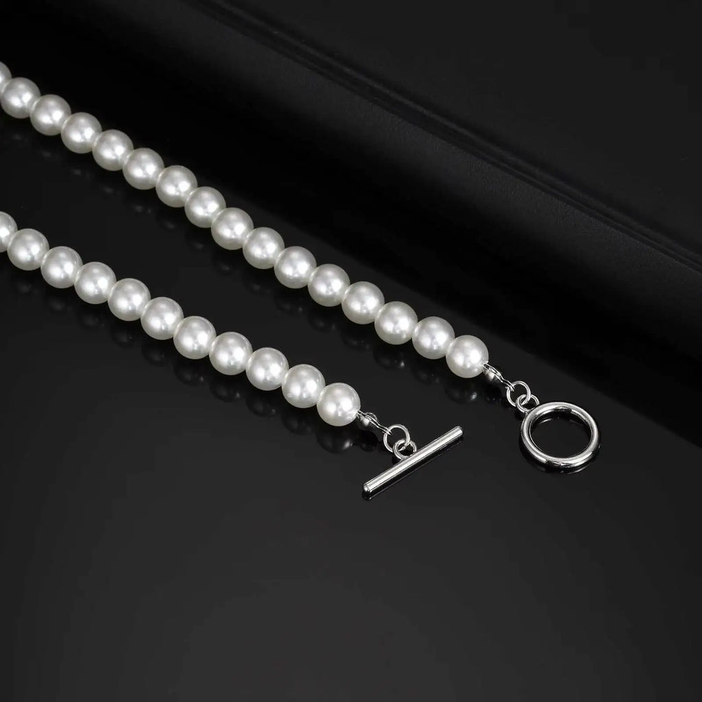 collier homme perles blanches élégant
